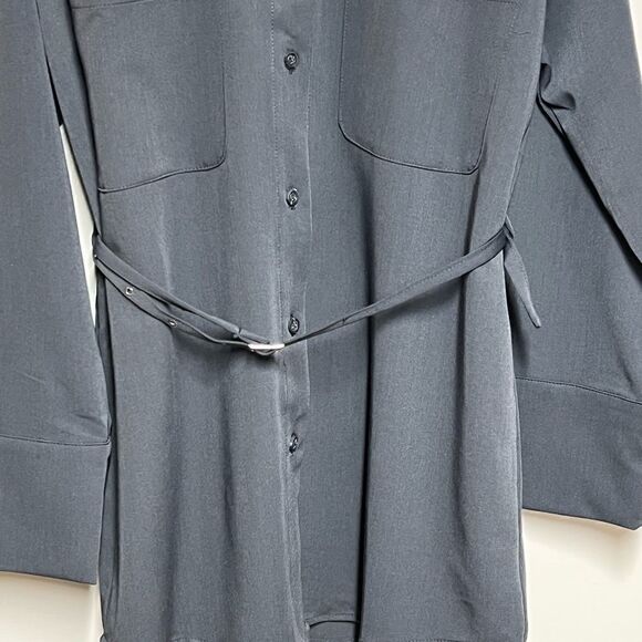 NWT CRESCENT shoulder slit Belted Button Charcoal Top Sz L - Picture 5 of 9